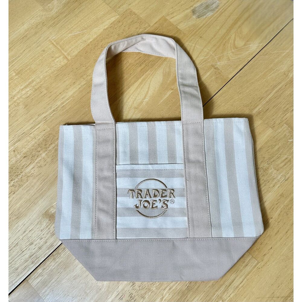 Trader Joe's Pastel Striped Canvas Tote Bag SINGLE NWT Tan 2026 Limited Edition